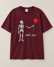 Skeleton Holding Red Balloon Graphic T-Shirt – Funny Unisex Black Tee