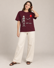 Skeleton Holding Red Balloon Graphic T-Shirt – Funny Unisex Black Tee